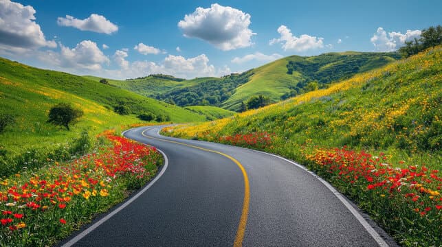 winding road through green hills